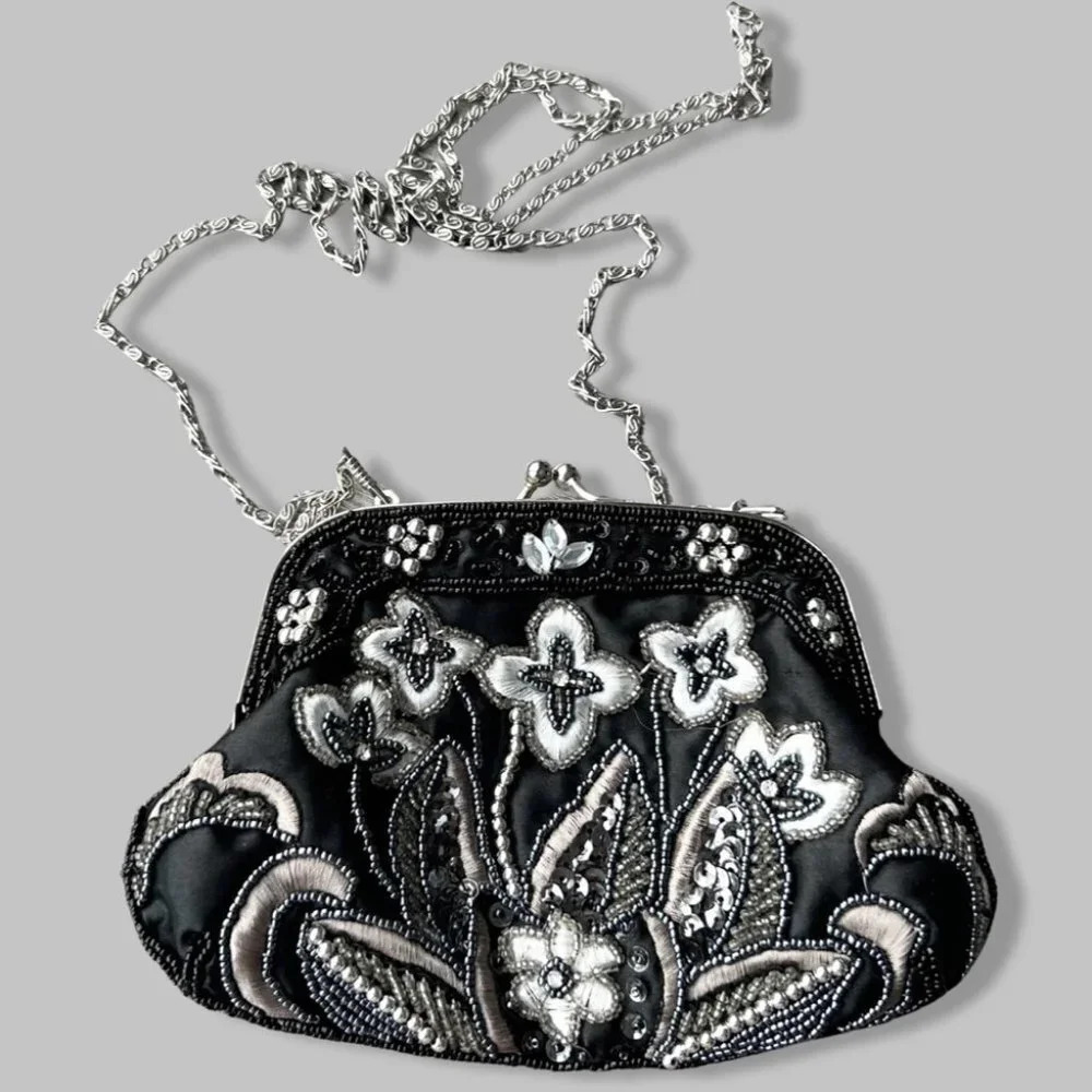 Handmade Beaded Evening Chain Strap Clutch Crossbody Bag